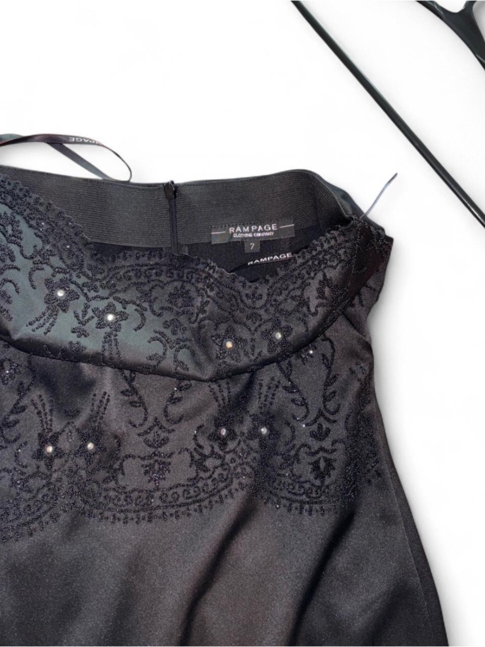 Rampage Black Beaded Satin Dress Top with Rhinestone Accents
